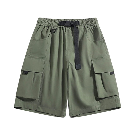 Eryao Outdoor Vacation Belted Cargo Shorts for Men Knee Length Elastic Waist Pants Lightweight Loose Athletic Workout Shorts with Pockets,Army Green,XS
