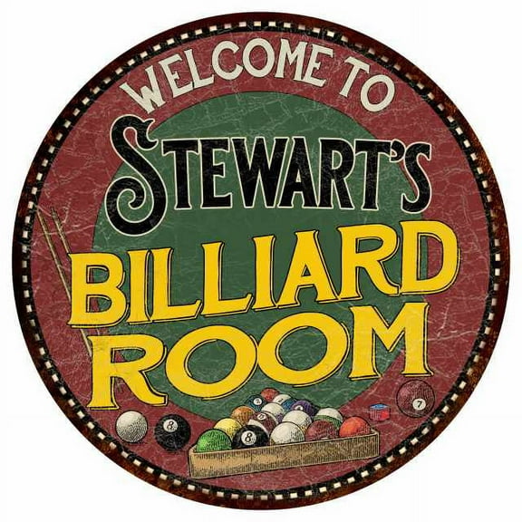 Stewart's Billiard Room 14" Round Metal Sign Kitchen Wall Decor 100140033445