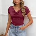 thumbnail image 2 of DHFJKG Cowl Neck T Shirts For Women Short Sleeve Slim Fit Basic Tee Casual Comfortable Summer Top Daily Wear Trendy Tops, 2 of 5