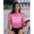 thumbnail image 2 of Breast Cancer Support Christian My God is Stronger Unisex Men's T-shirt, 3XL, Azalea Pink, 2 of 5