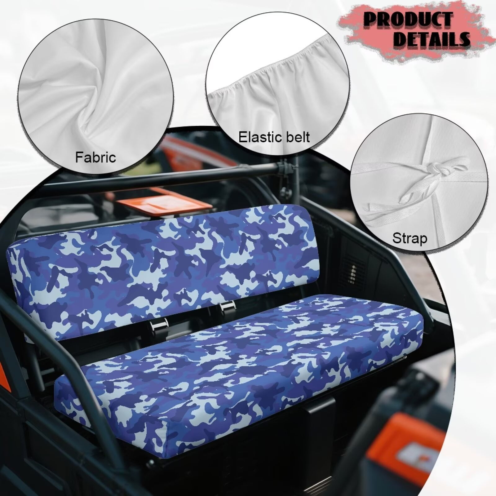 Yuyamidu Blue Camouflage UTV Seat Cover Full Protection Camo Mule Bench Seat Cover Comfort Anti Slip UTV Accessories Elastic Fabrics Compatible with Kawasaki Mule 3000 3010 3020