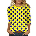 thumbnail image 2 of 3/4 Sleeve Shirts for Women Spring Striped Crewneck Business Casual Tops, Loose Three Quarter Length Work Blouses, Polka Dot Printed Comfortable Top, Limited Time Off, 2 of 6