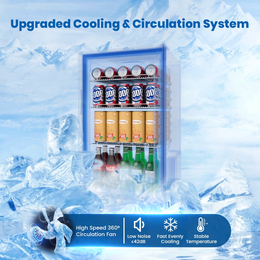 COLOZO Black Beverage Refrigerator Cooler, 96 Cans Freestanding Mini Fridge with Glass Door