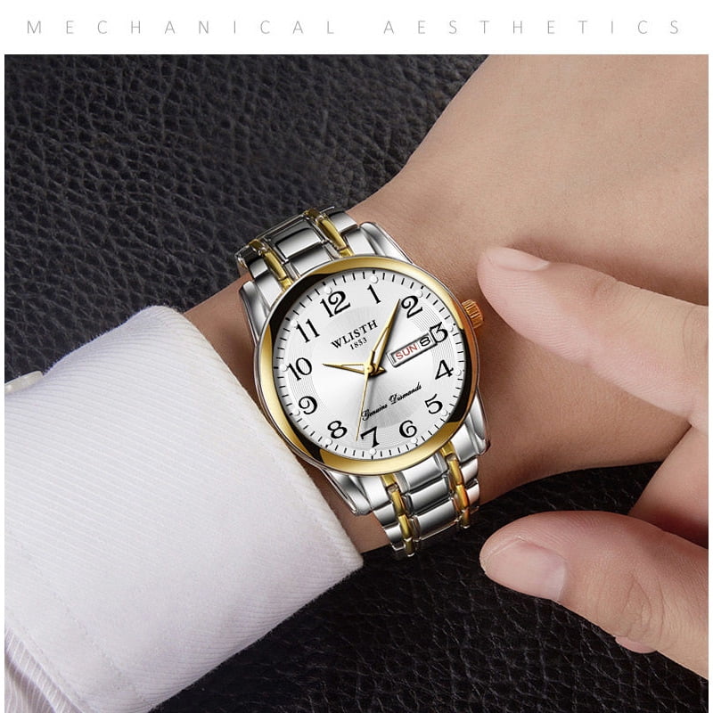 Men's Watch with Dual Calendar, Luminous Function, Large Numbers, Water-Resistant Quartz Digital Watch for Men