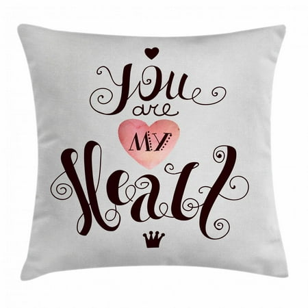 Quote Throw Pillow Cushion Cover, Handwritten Style Phrase You are My Heart Romantic Love Message, Decorative Square Accent Pillow Case, 18 X 18 Inches, Coconut Blush Seal and Brown, by
