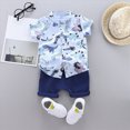 thumbnail image 2 of HCNTES Toddler Baby Boy Summer Outfits Playful Dinosaur Print Shirt and Khaki Shorts 2-Piece Set Toddler Boy Summer Clothes, 2 of 4