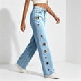 thumbnail image 5 of Levmjia Women Wide Leg Jeans with Side Metal Grommets High Waisted Baggy Denim Pants Streetwear Vintage Cargo Pants, 5 of 8