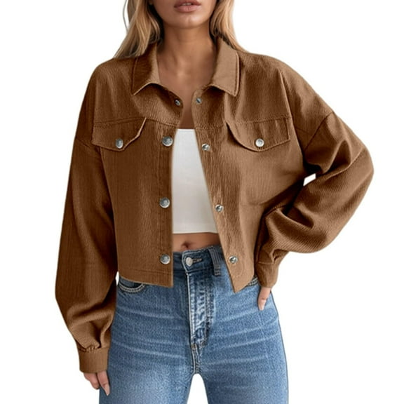 Women's Fashion Cropped Shacket Button Down Corduroy Jackets Casual Plaid Long Sleeve Crop Shirts Coat Trendy 2025