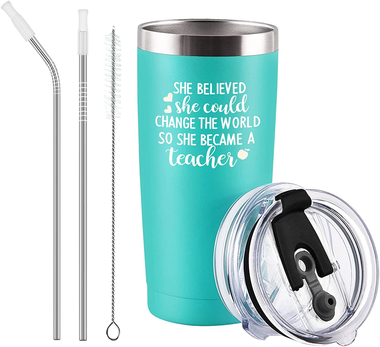Straw Colorful Teacher/Educator Tumbler 20 or 30oz Insulated Tumbler with Slide Closure Lid and Slip Resistant Bottom Teacher Gift Idea