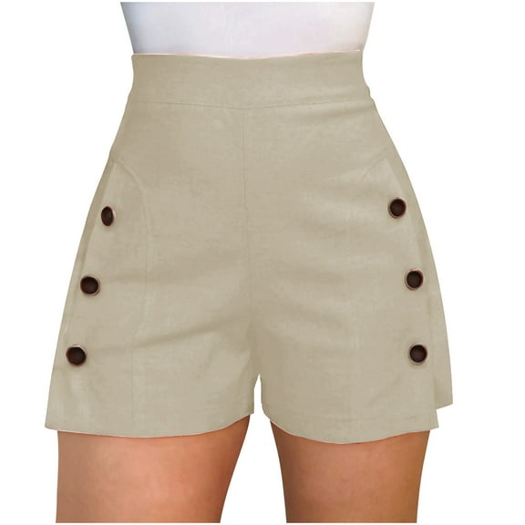 BRGZLK Women's A Line Shorts Casual Summer Trendy Solid Color Loose Shorts Wide Leg Sports Shorts with Pockets Beige M