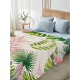 thumbnail image 5 of Queen Flat Sheet Only Green Pink Tropical Leaves on Burlap Soft Microfiber Cooling Bedding Sheets Watercolor Plant Monstera Flat Bed Sheet, 5 of 9