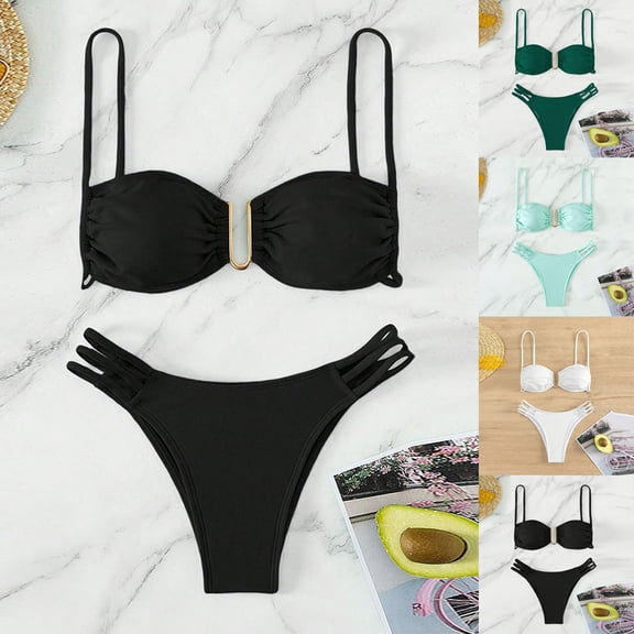 Minjewel Women's High Waist Bikini Set, Retro Two Piece Swimwear, Sexy Bathing Suit for Women Beachwear,Black L