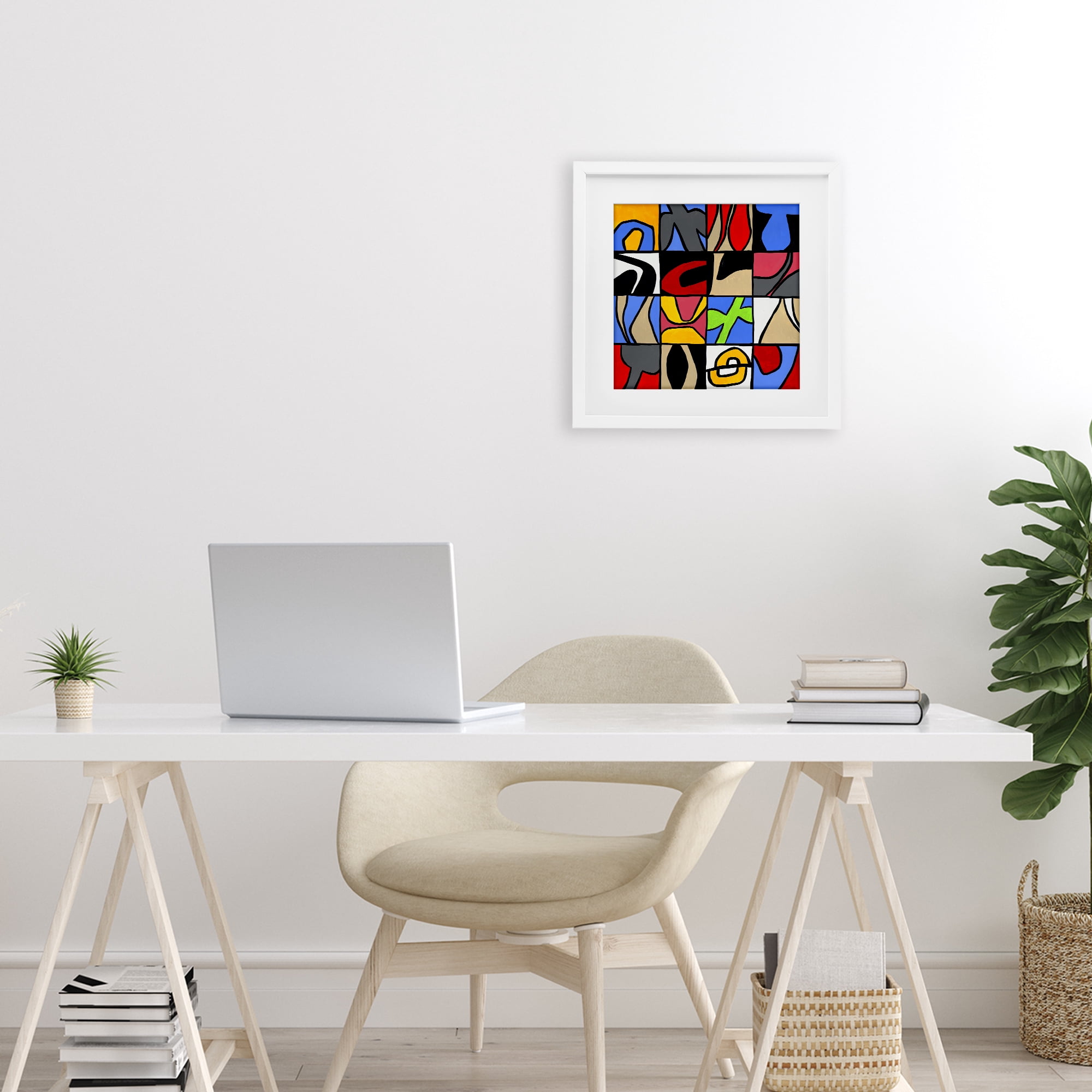 Stupell Industries Alternating Contrast Shapes Abstraction White Framed Print Under Glass, design by Ruth Fromstein