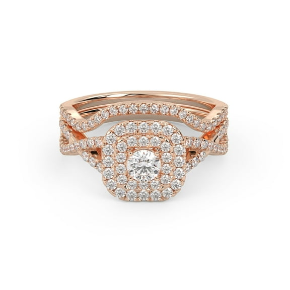 AFFY Double Halo Bridal Ring Set for Women Round Lab Created Moissanite Twisted Infinity Engagement Wedding Ring in 10K Solid Rose Gold Size-10