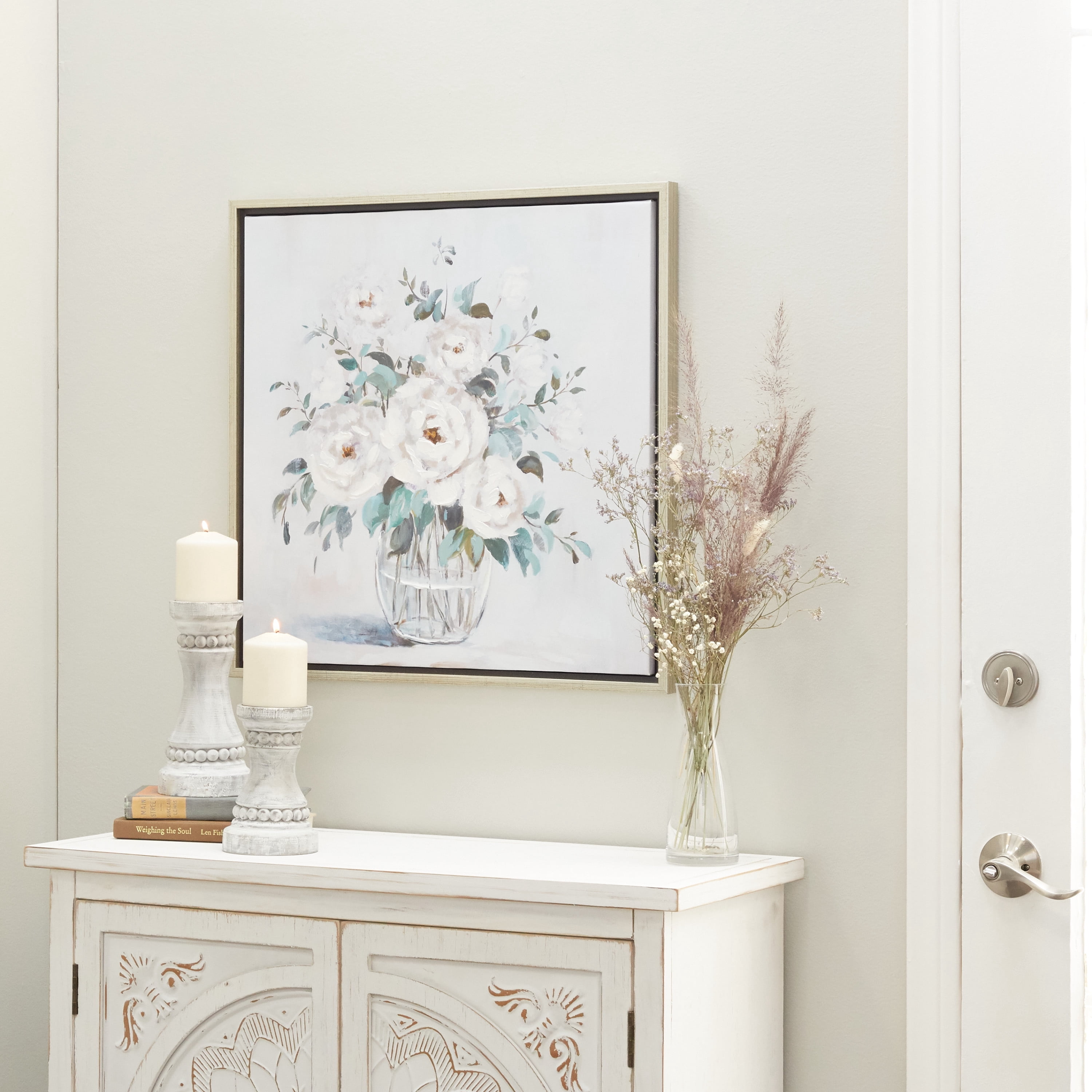 24" x 24" Bouquet Floral Framed Wall Art with Silver Frame, by DecMode