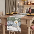 thumbnail image 2 of White Green Blue Table Runner 70 Inches Long,Vintage Wooden Rustic White Daisy Floral Cotton Linen Table Runners Dresser Scarves,Tabletop Scarf Furniture Cover for Home Dinner Party Decor 13"x70", 2 of 8