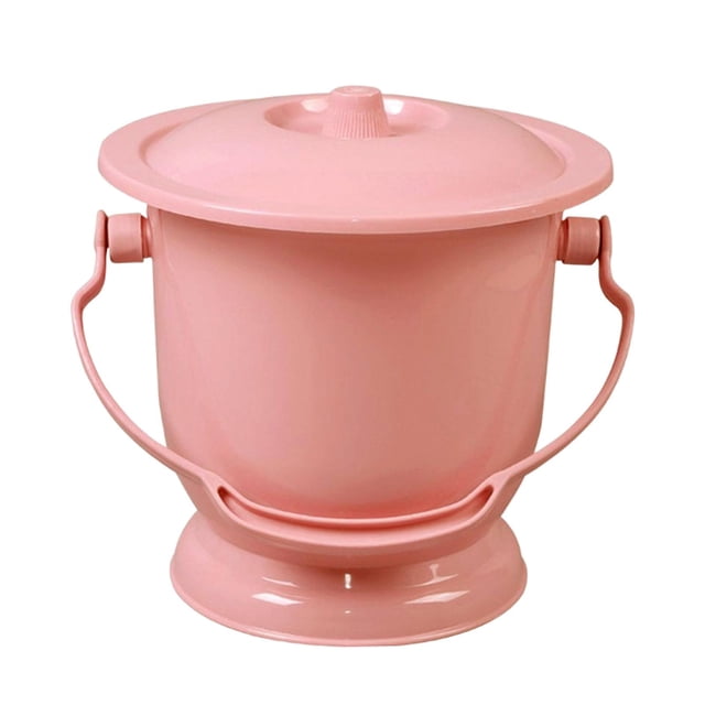 Chamber Pot with Lid, Bedpan Spittoon Portable Practical with Handle Bedroom Bright Color Plastic Handheld Pee Potty Night Pot Urine Pot , Pink