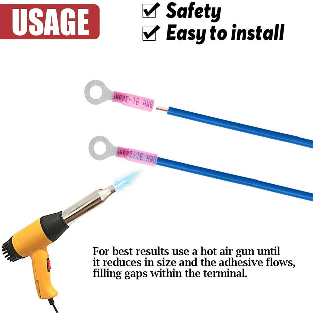 260PCS Insulated Crimp Ring Terminals Heat Shrink Wire Connectors 22-10AWG