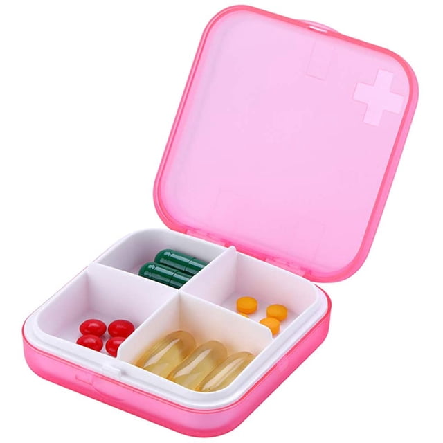 Pill Organizer - Portable Pill Box Small Pill Container for Purse or Pocket, Excellent Pill Storage Case (Pink, 4 Compartment)