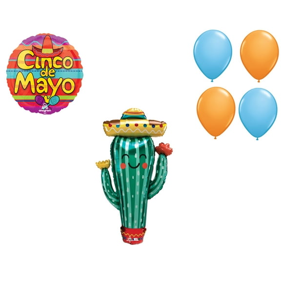 Fiesta Theme Balloon Set, 38 Inch Fiesta Cactus Balloon, Cinco de Mayo Celebration Balloon, 4xpcs Latex Balloons