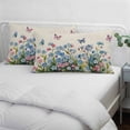 thumbnail image 3 of Blue Spring Floral Pillow Covers, Linen Long Throw Pillow Case, Pink Flowers Butterfly Rustic Holiday Pillow Protector Decorative Cushion Cover for Living Room/Bedroom 12" x 20", 3 of 8