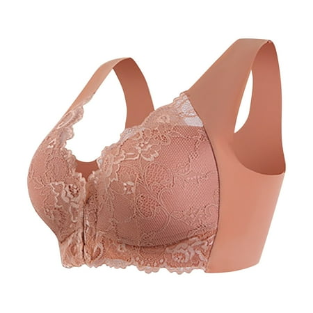 Alitao Bras for Women Minimizer Bras Plus Size Front Closure Elastic Up Comfort Bra Wirefree Lace Bra Everyday Bras For Women Plus Size Bra Front Closure Bras Coffee L(Clearance Sales)