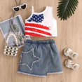 thumbnail image 2 of Summer Girls One Shoulder Star Spangled Flag Printed Denim Skirt Set, 2 of 8