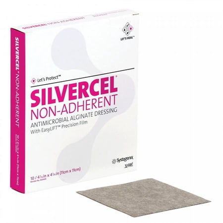 Silvercel Non-Adherent Antimicrobial Alginate Dressing, 4.5 x 4.5 Inch, Sterile, 10 Count