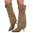 thumbnail image 4 of Xfvqtps Slouchy Knee High Boots for Women Fold over Low Kitten Heel Pointed Toe Buckle Strap Suede Tall Boots, 4 of 9