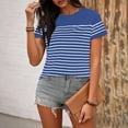 thumbnail image 4 of Htigea Womens Striped Short Sleeve Tops Casual Crewneck T Shirt Summer Loose Fit Pullover Tee Blue XXL, 4 of 6
