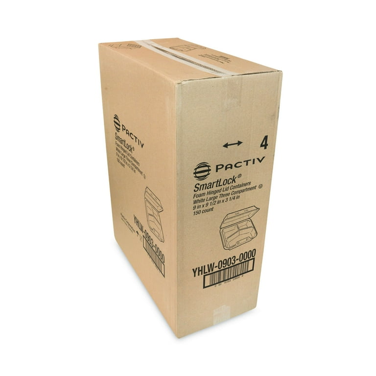 SmartLock Foam Hinged Lid Container, Large, 3-Compartment, 9 x 9.25 x 3.25, White, 150/Carton SmartLock Foam Hinged Lid Container, Large, 3-Compartment, 9 x 9.25 x 3.25, White, 150/Carton