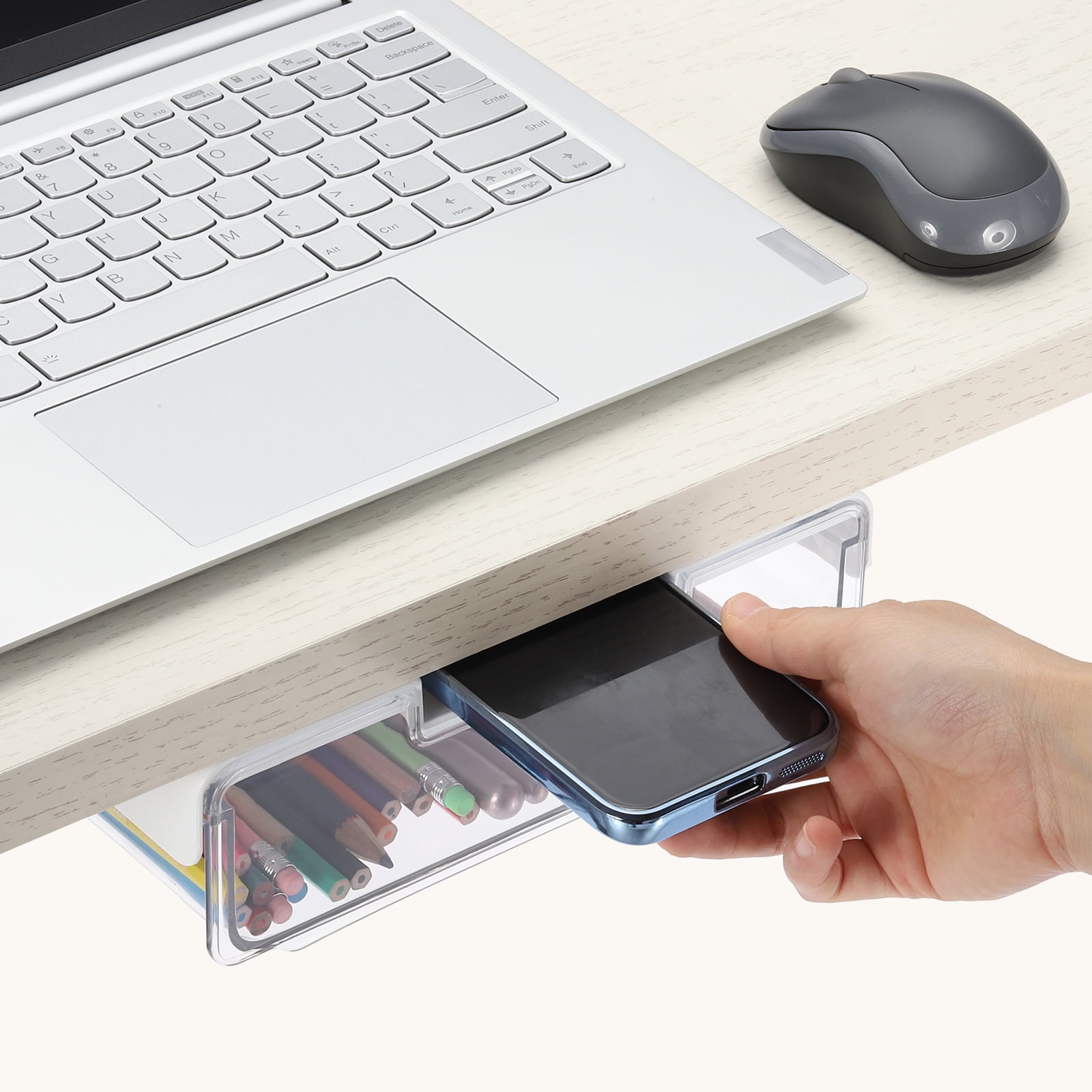 Uxcell Set of 2 Under Desk Drawer, Self-Adhesive Slide Out Storage Organizer Attachable Drawer Under Desk Shelf
