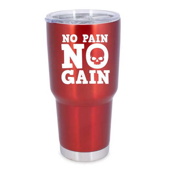 100 North 30 Ounce Stainless Steel On the Go Travel Tumbler With Push Top Lid, No Pain No Gain Red