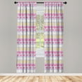 thumbnail image 2 of Ambesonne Pink Curtains, Lilies Bluish Stripes Artwork, Pair of 28"x63", Pale Fuchsia Pastel Brown, 2 of 4