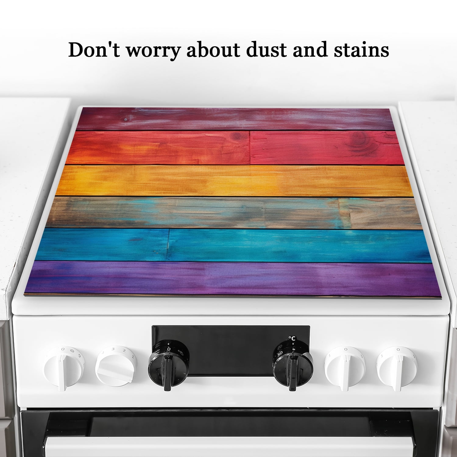 Square Ceramic Stove Top Cover, Colorful Wooden Painting Diatomite Waterproof Stovetop Protector Mat, Kitchen Decor Accessories Pad for Kitchen RV (28×20 Inch)