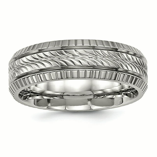 Bague en Titane Poli Rainurée et Texturée Taille 8