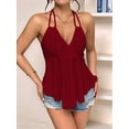 thumbnail image 6 of Women Tie Back Tank Tops Criss Deep V Neck Spaghetti Strap Backless Tanks Going Out Wine Red M, 6 of 9