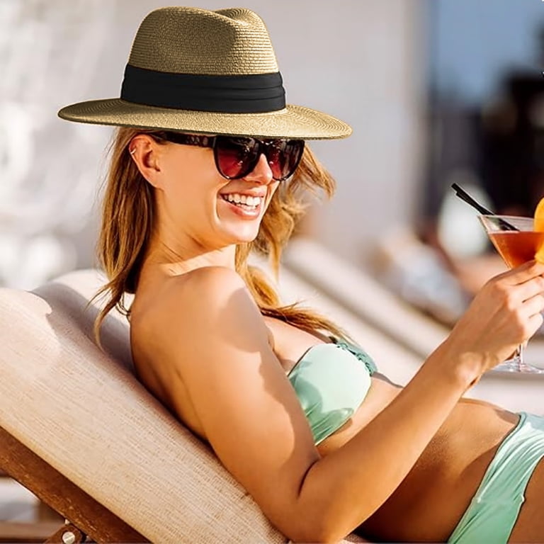 FAIWAD Womens Beach Sun Hat Crochet Straw Hat Wide Brim  display picture 1