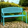 thumbnail image 2 of Abble High Back Outdoor Metal Garden Bench Steel Slat Patio Loveseat Park Bench for Porch Yard Lawn Patio Bench, Blue, 2 of 5
