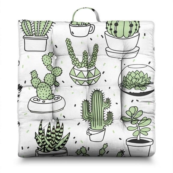 Desert Style Meditation Pouf - Oversized Square Floor Pillow, Retro Cactus Design, 9-Point Tufting for Even Filling, Ideal for Office or Living Room