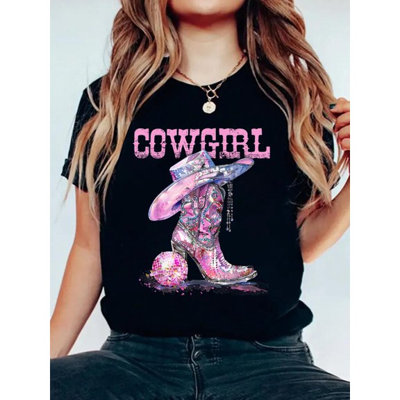 Cowgirl Country Concert Outfit for Women, Youth & Teen Girls T-Shirt Graphic Tee summer Tops For Women Round Neck Fashion Cotton shirts