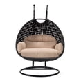 thumbnail image 3 of LeisureMod Mendoza Charcoal Wicker Hanging 2 Person Egg Swing Chair with Stand & Beige Cushions, 3 of 9