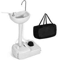 DWVO Portable Camping Sink With Rolling Wheels and Carry Bag Towel Holder & Soap Dispenser,Basin,17L Tank, White