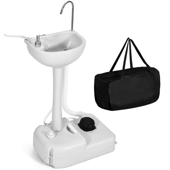 DWVO Portable Camping Sink With Rolling Wheels and Carry Bag Towel Holder & Soap Dispenser,Basin,17L Tank, White