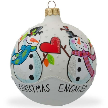 - Engaged Snowman Couple Glass Ball Our First Christmas Ornament 4 Inches