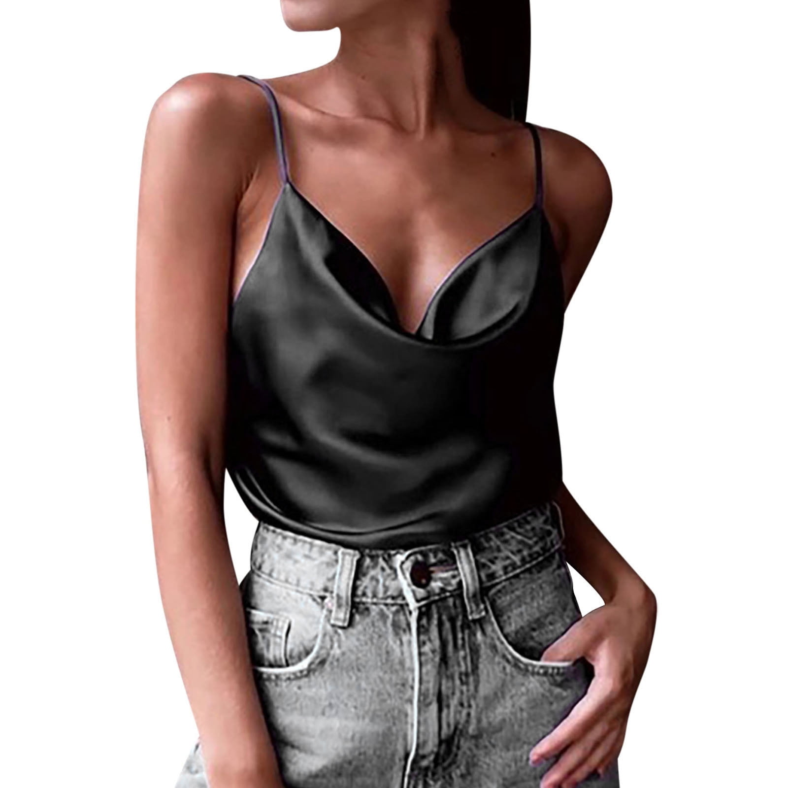 Blusa de camisa de gasa de seda con tirantes de Color puro de