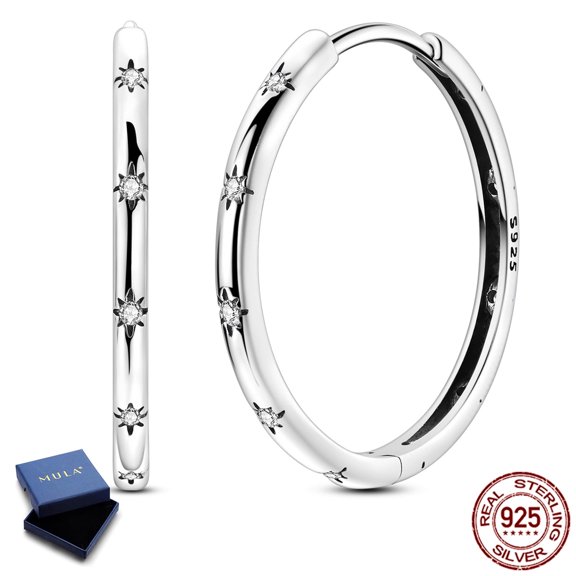 MULA Original 925 Sterling Silver Large Hoop Earrings AAA CZ Sparkling Starry Circle for Women Jewelry Gift