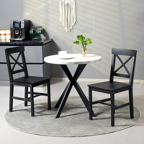 HOMCOM Wooden Farmhouse Dining Chairs Set of 2 with Cross Back, Black