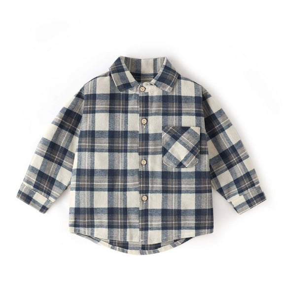 NAISIBABY Boys Button Up Shirt(1-10T), with Pocket Plaid Collar Long Sleeve Casual Fashion Tops Jackets Blue 7T