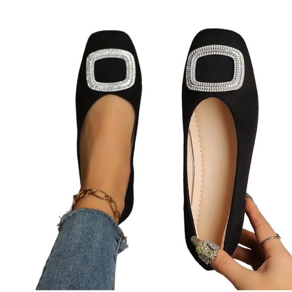 Women's Square Toe Rhinestone Ballet Flats Comfortable Slip On Dress Shoes for Wedding Office Women's Casual Shallow Mouth Flat Shoes
